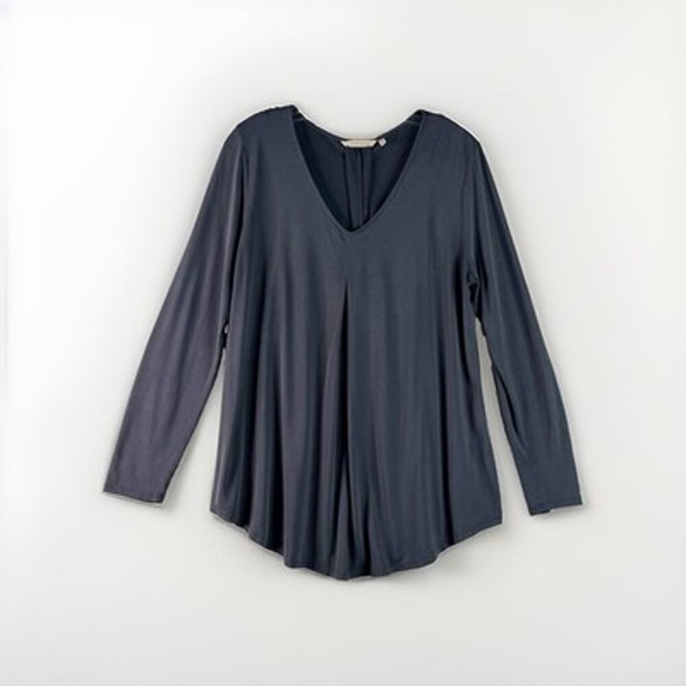Soft Surroundings Long Sleeve V Neck Modal Blend Pullover Tunic Top Gray Large